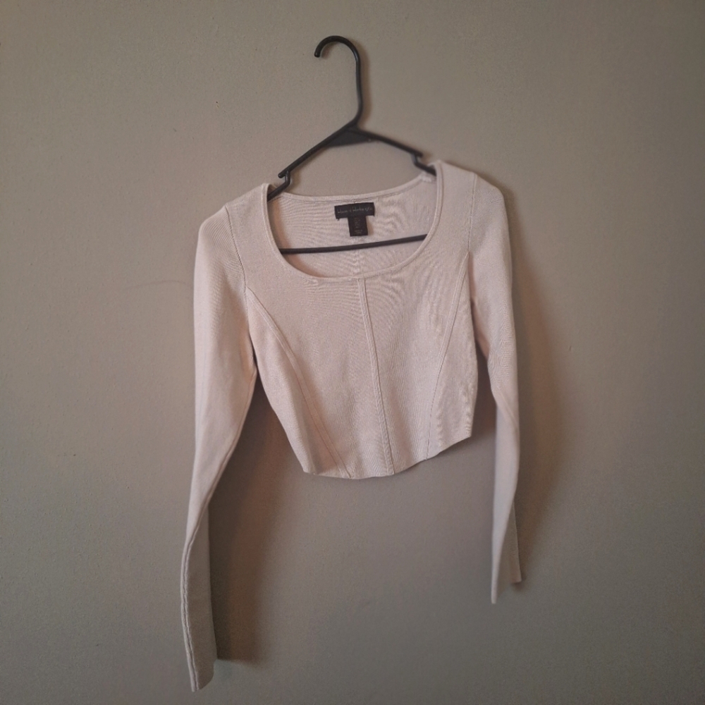 House of Harlow 1960 Tan Crop Blouse with Fitted Sleeves Sz Small